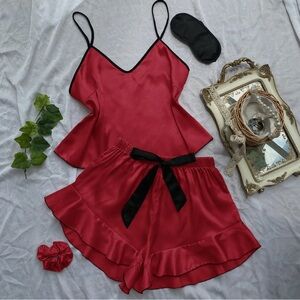Elegant Red Satin Sleepwear Set